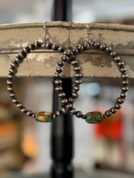 Handmade 65mm Navajo Gemstone Hoop Earrings