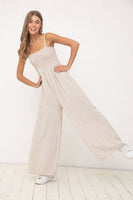 Chic Wide-Leg Smocked Linen Jumpsuit