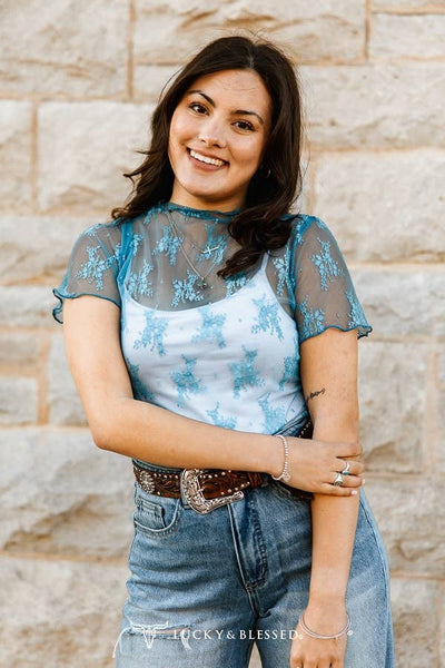 Jade Lace Short Sleeve Stretch Top