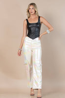 Faux Leather Square Neck Crop Top