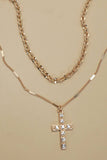 Double Layer Rhinestone Cross Necklace