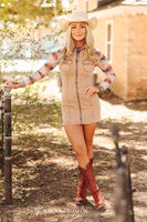 Camel Stretch Denim Sleeveless Western Shirt Dress