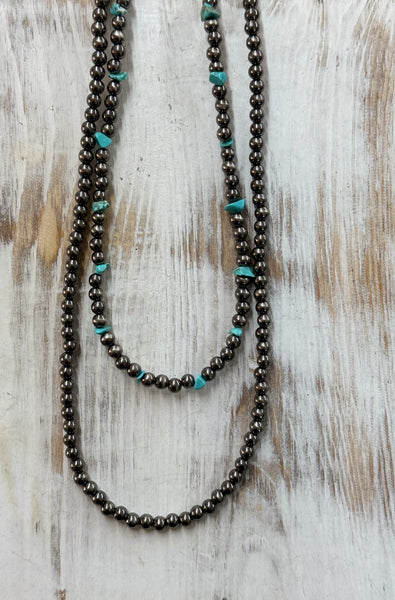 30" 2-strand 6mm Polish Navajo Turquoise Necklace