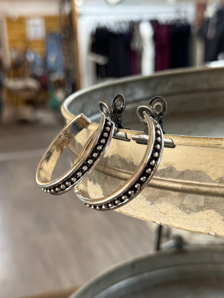 Western Rigidized Bubble Hoop Earrings in Oxidized Silver