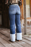 Plus Size Dark Wash High Rise Cuffed Wide Leg Jeans