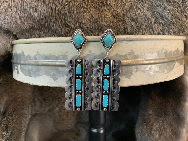 Southwest Silver and Turquoise Rectangle Earring