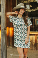 Ivory Aztec Printed Short Sleeve Dress