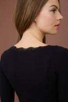 Lace Trim Button Detail Long Sleeve Knit Top