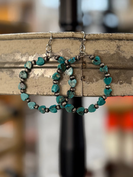 Handmade 45mm Hoop, 6mm Heart Gemstone Earrings
