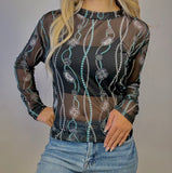 Turquoise & Black Concho Mesh Top