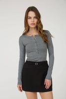 Ribbed Long Sleeve Henley Knit Top