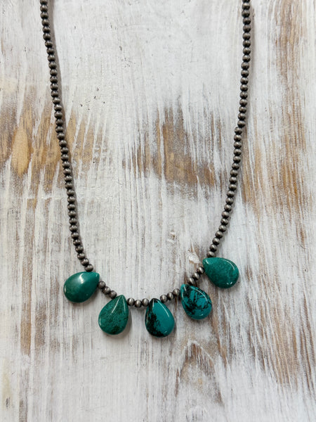 Handmade 17" Navajo 18mm Drop Turquoise Necklace