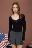Lace Trim Button Detail Long Sleeve Knit Top