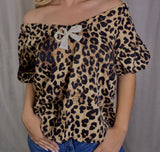 Leopard Top w/ Ribbon Tie