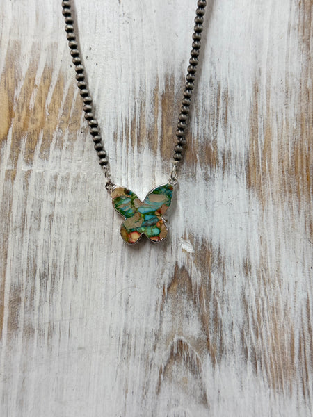 15" Navajo Butterfly Bezel Set Gemstone Necklace
