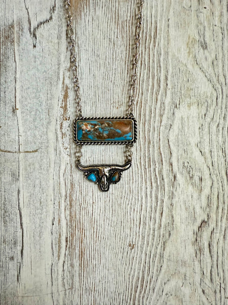 Western Steerhead Stone Double Drop Pendant Necklace