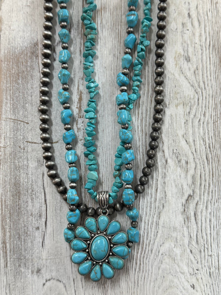 Squash Blossom Pendant with Turquoise Chips