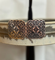Western Squared Concho Post Earrings