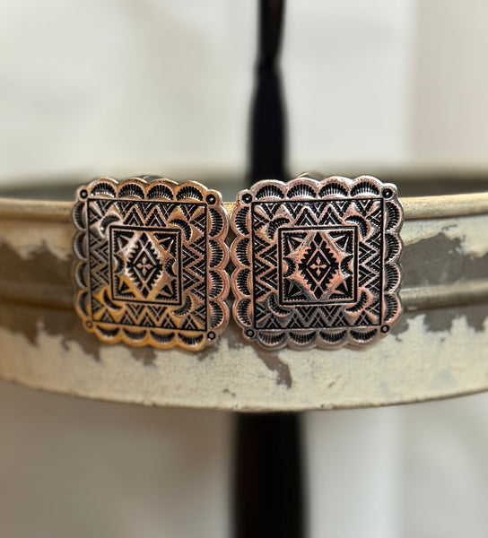 Western Squared Concho Post Earrings