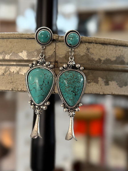 Squash Blossom Turquoise Post Earrings