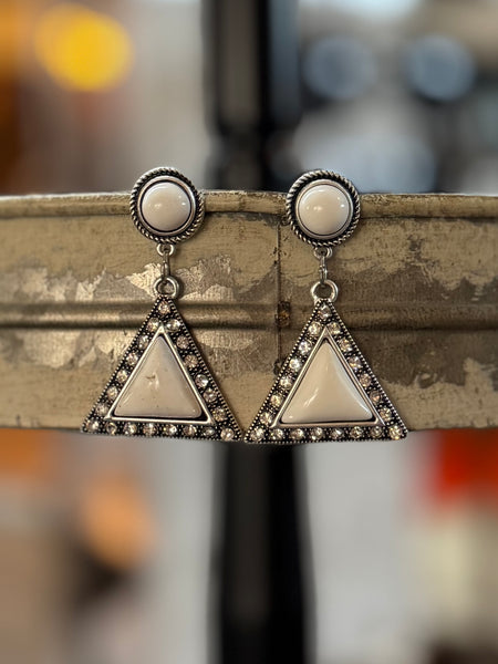 White Turquoise Triangle Crystal Post Earrings