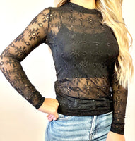 Embroidery Lace Top -Black