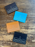 Western Boot Stitch Leather Credit Card Holder Money holder