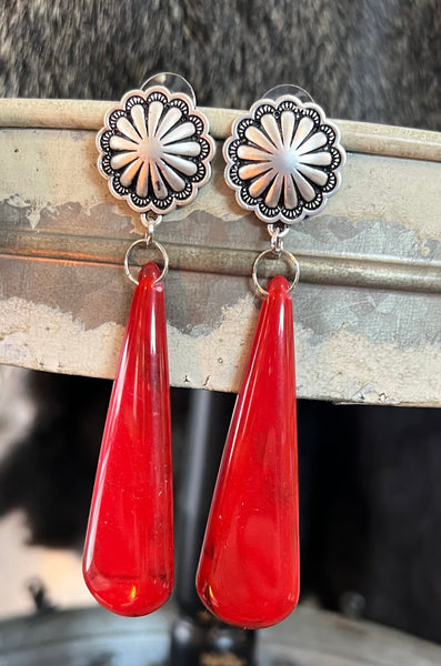 Red Drop Post Earrings