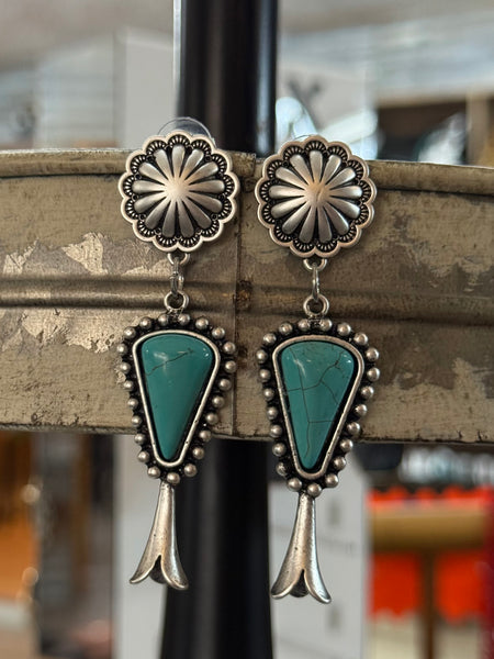 Squash Blossom Turquoise Post Earrings