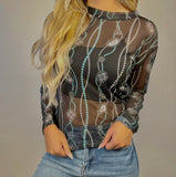 Turquoise & Black Concho Mesh Top