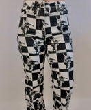 Black White Checkered Trouser Jeans