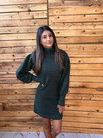 MOCK NECK LONG PUFF SLEEVE KNIT SWEATER DRESS