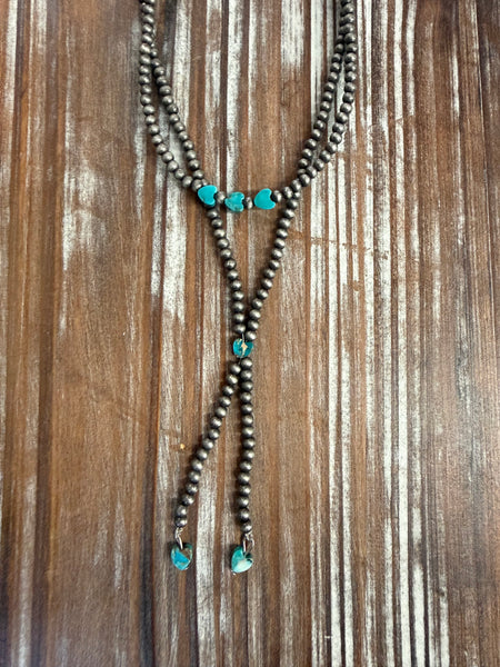 Navajo Heart Gemstone Tassel Y-Necklace