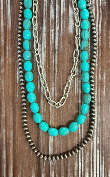 Turquoise and Silver Navajo Bead Necklace