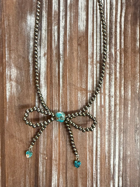 Bow, 15" 4mm Polish Navajo Bead Necklace