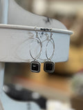 8mm Square Stone, 25mm Hoop Earrings