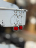 8mm Square Stone, 25mm Hoop Earrings