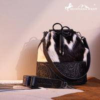 Cowhide Tooled Bucket Crossbody