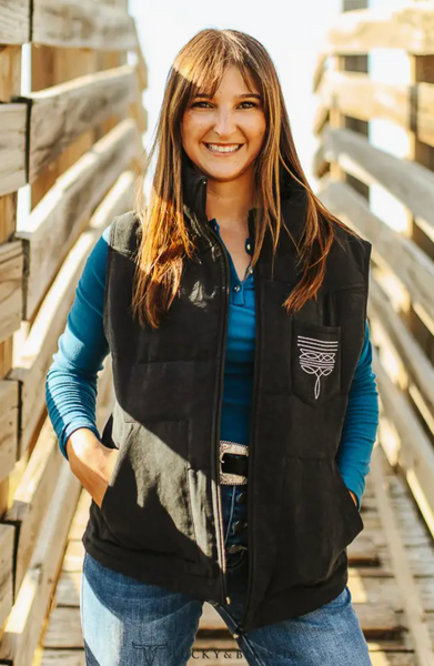 Black Puffer w Aztec Lining Boot Stitch Detail Vest