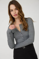 Ribbed Long Sleeve Henley Knit Top