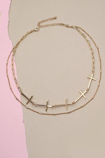 Cross Link Double Layer Necklace