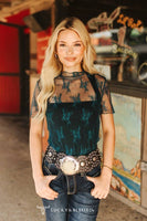 Teal Lace Short Sleeve Stretch Top