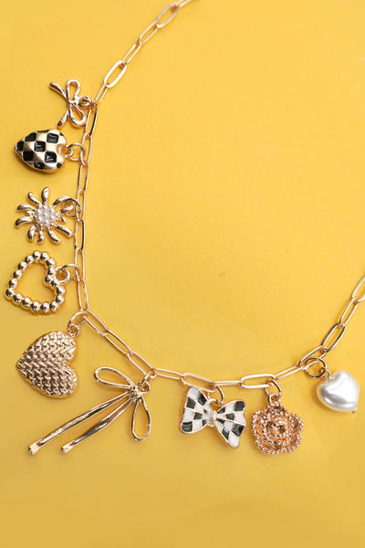 Charm Necklace- Bow, Checker, Heart, Floral