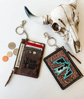 Longhorn Western Cowhide Leather Keychain Wallet