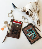 Longhorn Western Cowhide Leather Keychain Wallet