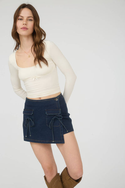 Bow Denim Mini Skort
