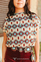 Multi Aztec Printed Short Sleeve Dolman Top