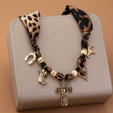 Leopard Cross Scarf Charm Necklace