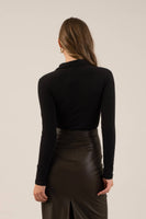 Solid Collared Long Sleeve Bodysuit
