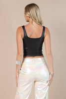 Faux Leather Square Neck Crop Top